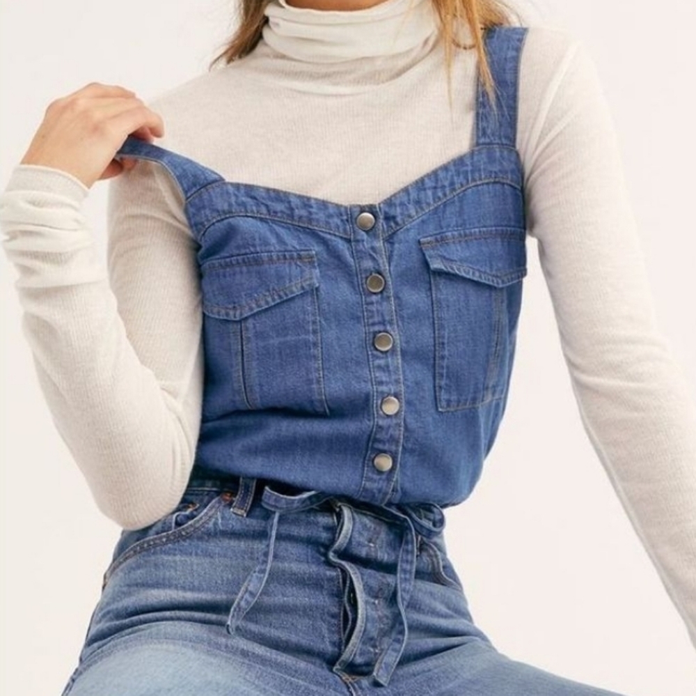 NWT Free People Palm Desert Denim Crop Top Large